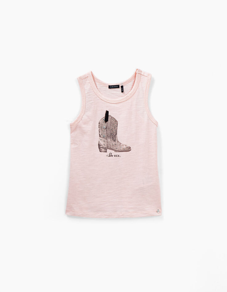 Girls’ light pink vest top with studded cowboy boot-2