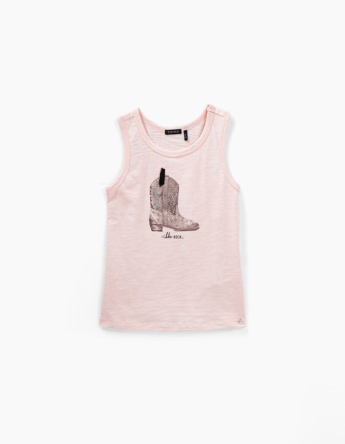 Girls’ light pink vest top with studded cowboy boot - IKKS