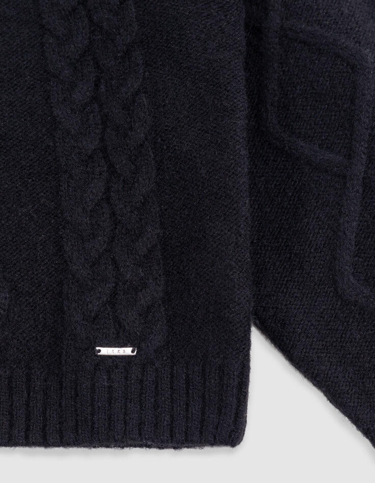 Schwarzer Zopfstrick-Kapuzenpullover für Mädchen-3