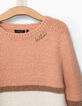 Pull rose à rayures rose fluo, blanc, gris fille-2