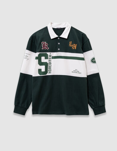 Polo manches longues vert print et broderies gar&ccedil;on - IKKS