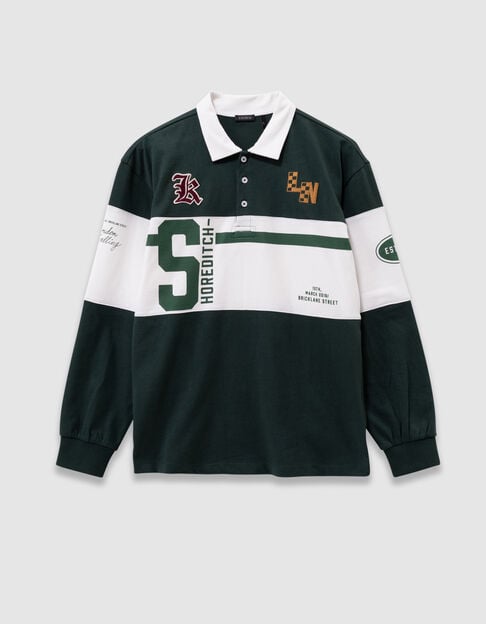 Boys&rsquo; green long-sleeved polo shirt, print and embroidery - IKKS