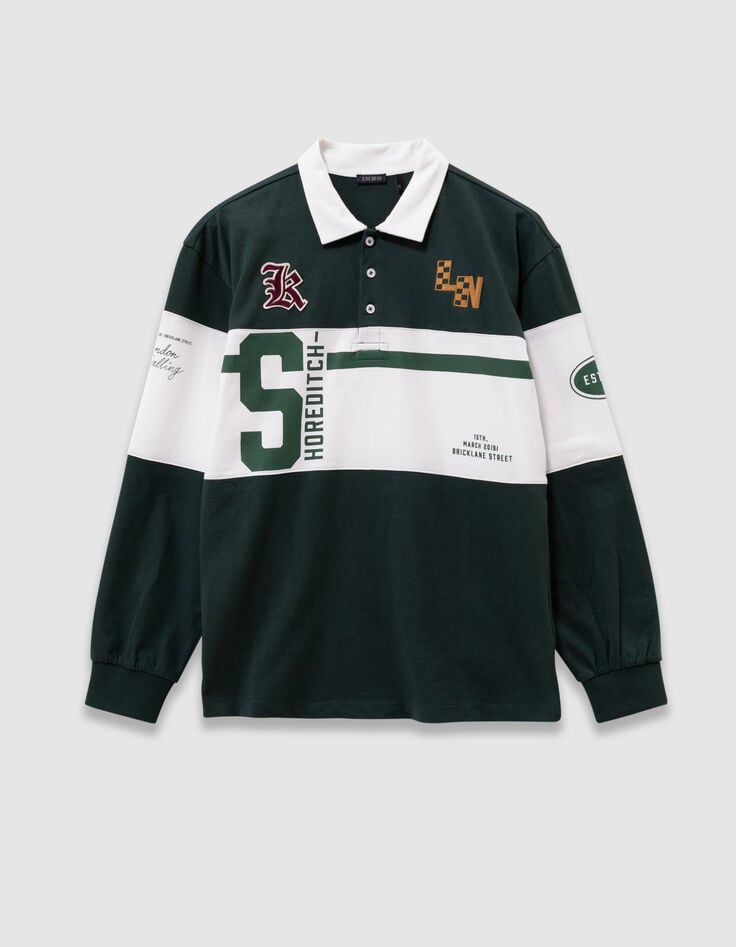 Boys’ green long-sleeved polo shirt, print and embroidery-4 Boys’ green long-sleeved polo shirt, print and embroidery-4