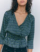 Women’s black graphic print wrap blouse-3