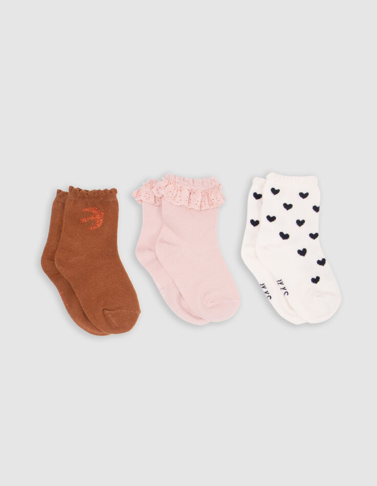 Ecru, Rosa und Kamel Baby Mädchen Socken-1