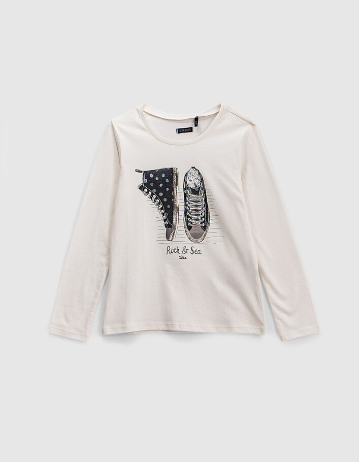 Ecru T-shirt opdruk gestipte sneakers meisjes - IKKS