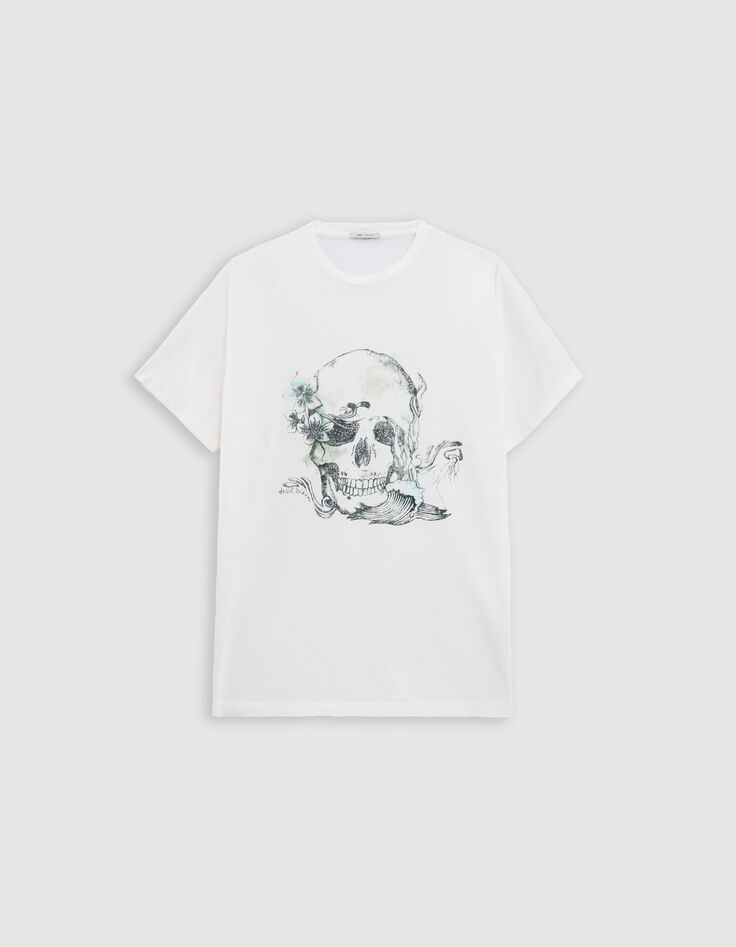 Tee-shirt col rond blanc visuel tête de mort-5