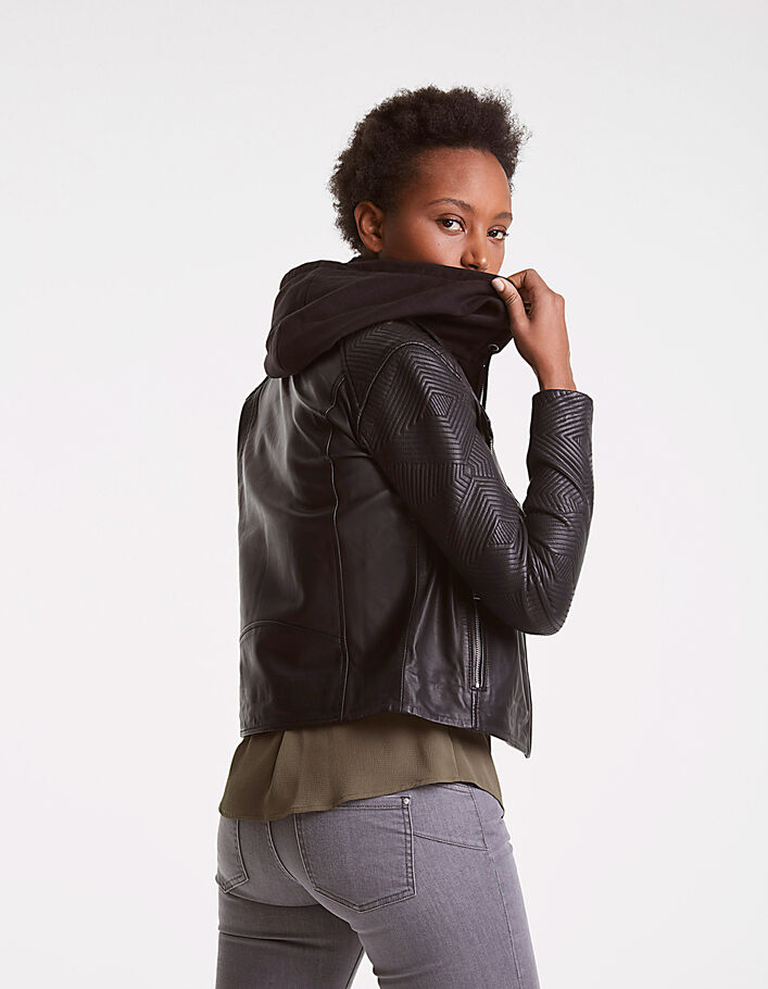 Leather Jacket Blouson Cuir Ikks Avec Capuche Women's Leather
