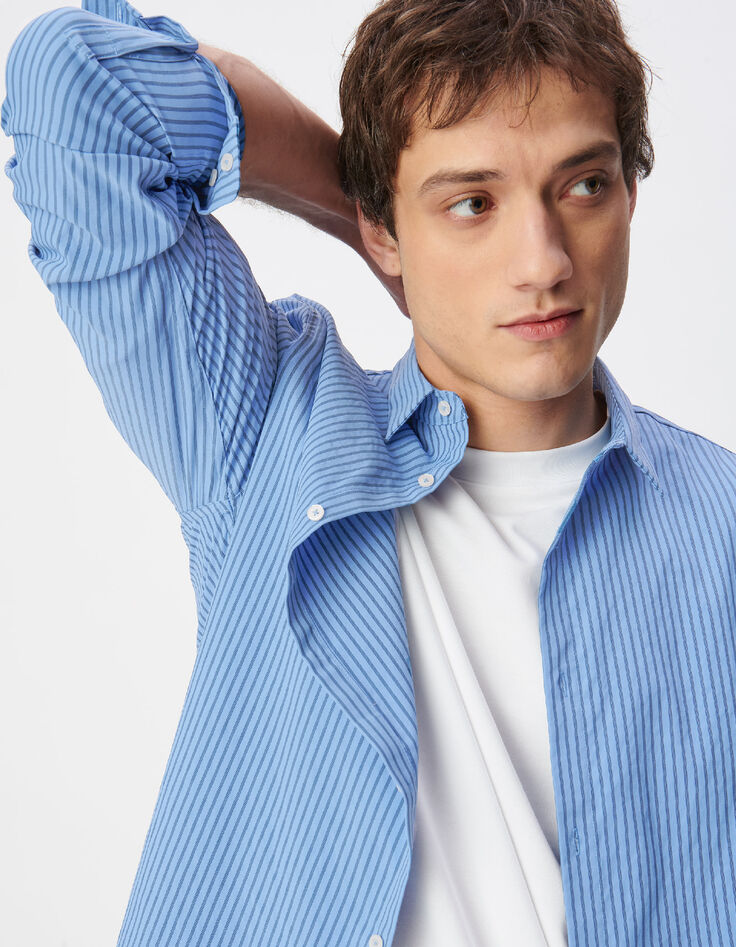 Men's EASY CARE slim blue striped shirt-4