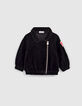 Cardigan noir esprit motard panne de velours fille-1