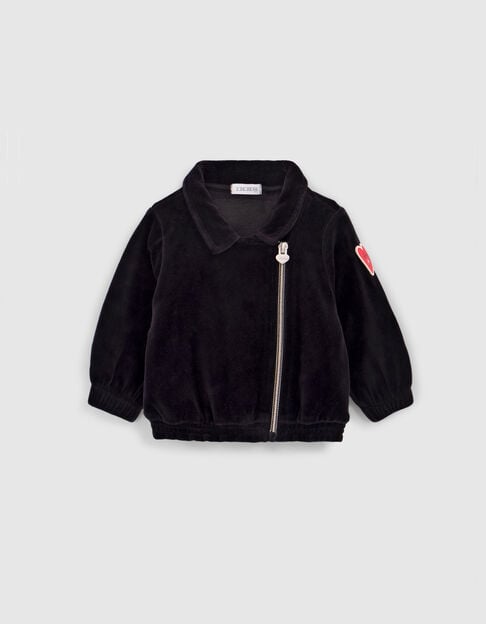 Black biker-style cardigan in velvet for girls - IKKS