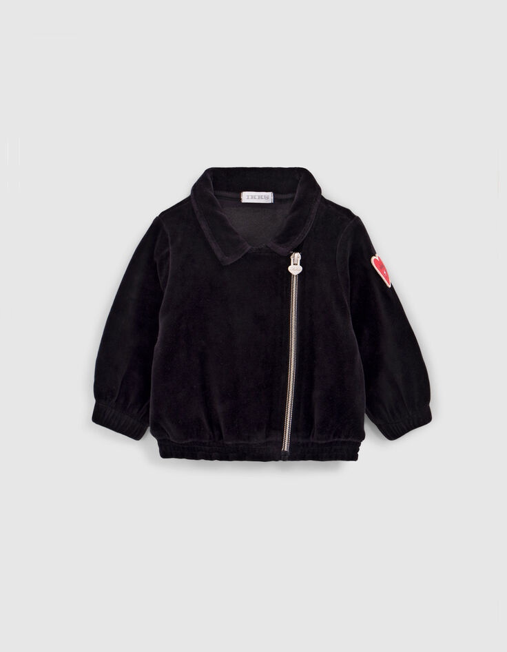 Cardigan noir esprit motard panne de velours fille-1