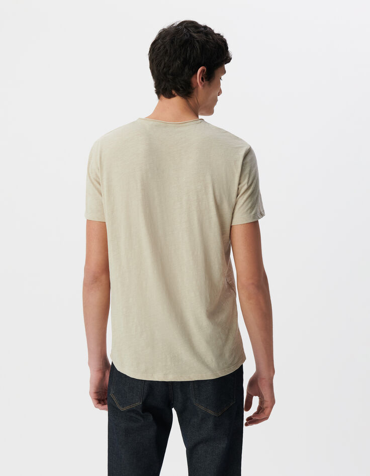 Men’s beige organic cotton Essential V-neck T-shirt-3
