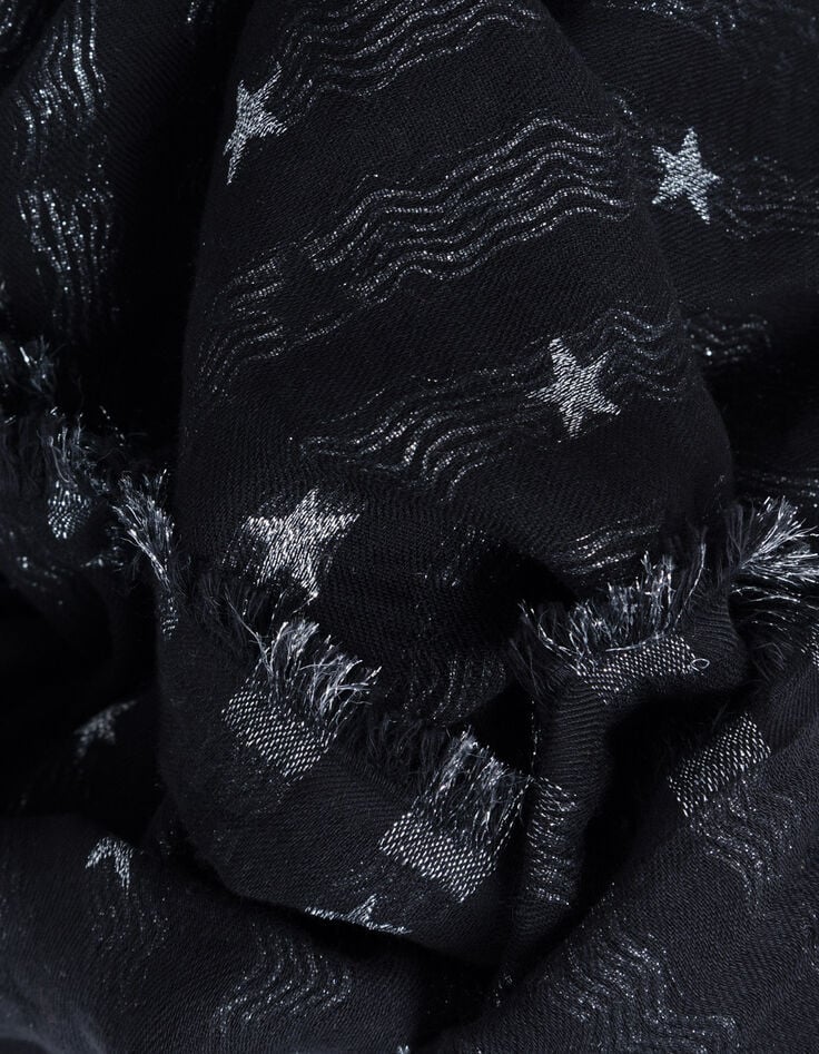Zwarte jacquard sjaal met zilveren sterren Dames-5