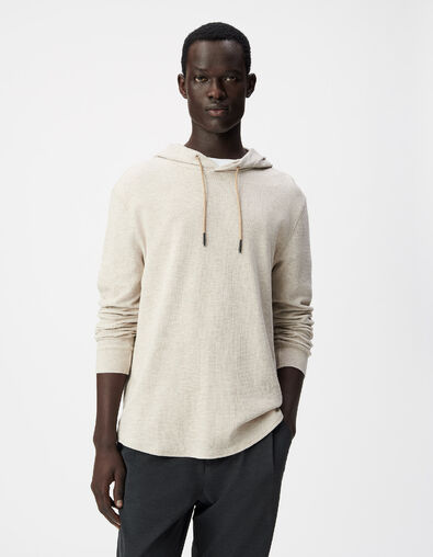 Men's beige relief mesh hooded T-shirt - IKKS