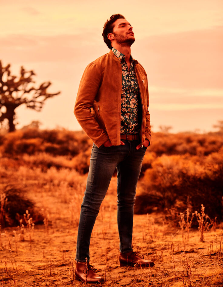 Hellbraune Herren-Velourslederjacke-1