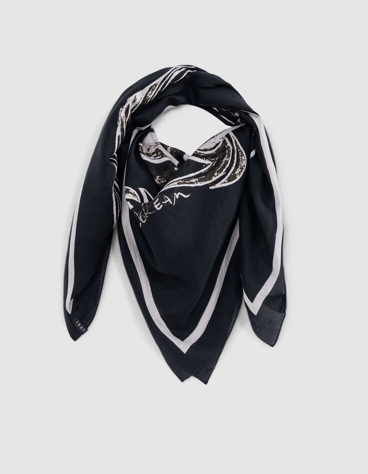 Foulard carré noir visuel maxi tête de mort Femme-1