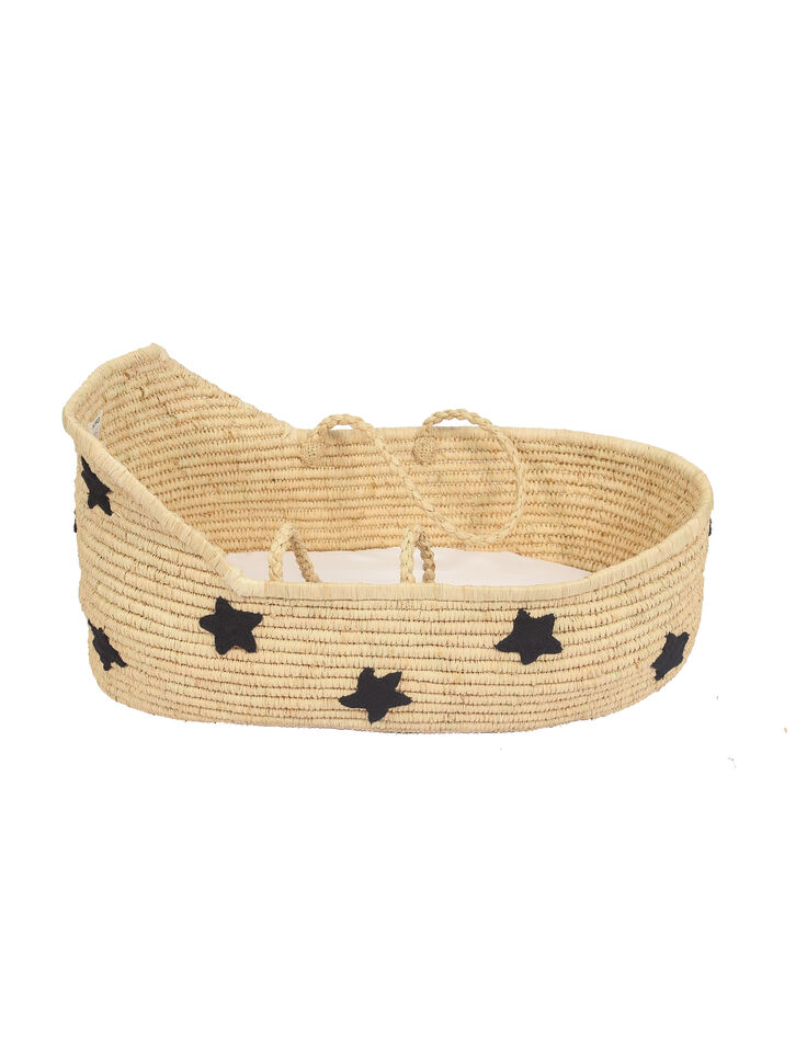 capazo bordado estrella negro y colchón algodón NORO-3