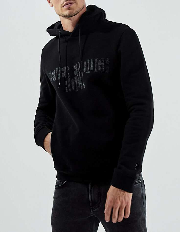 Sweat noir à capuche avec message Homme-1