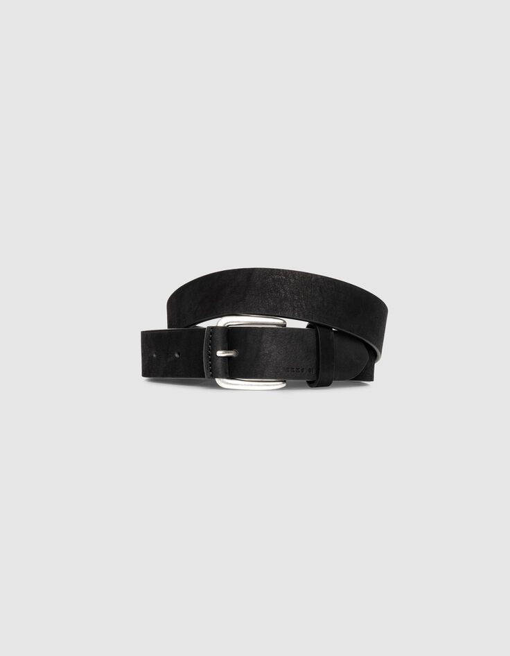 Ceinture noire cuir lisse boucle ovale Homme-1