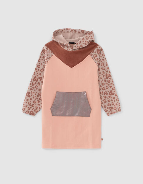 Girls’ pink leopard motif sweatshirt dress - IKKS