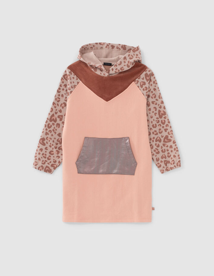 Robe sweat rose à motif léopard fille - Main Image