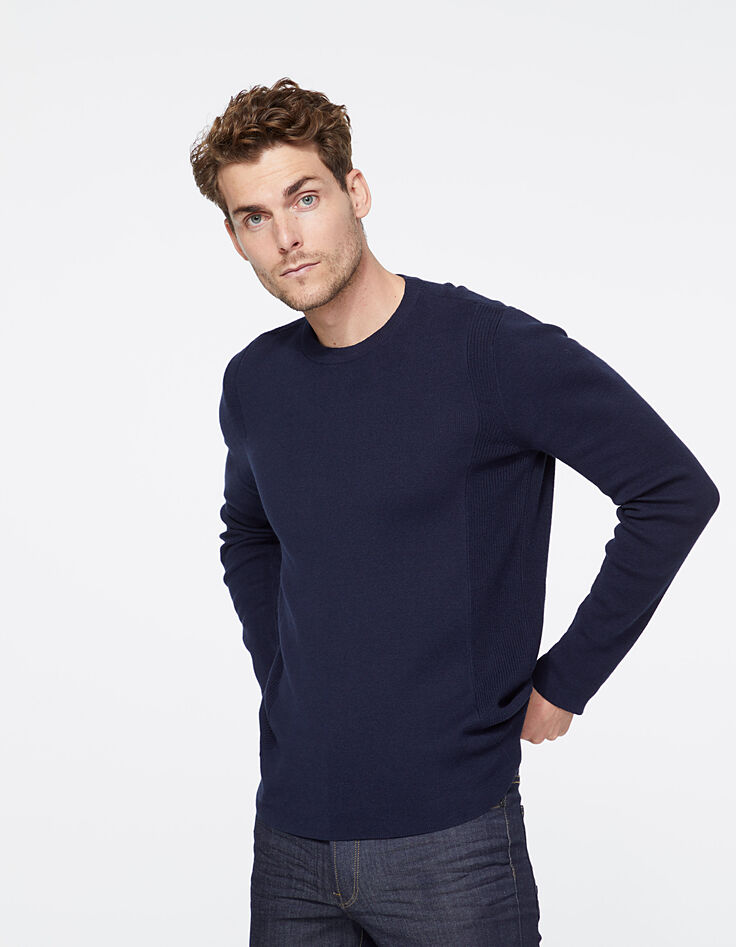 Pull marine en tricot à col rond Homme-2