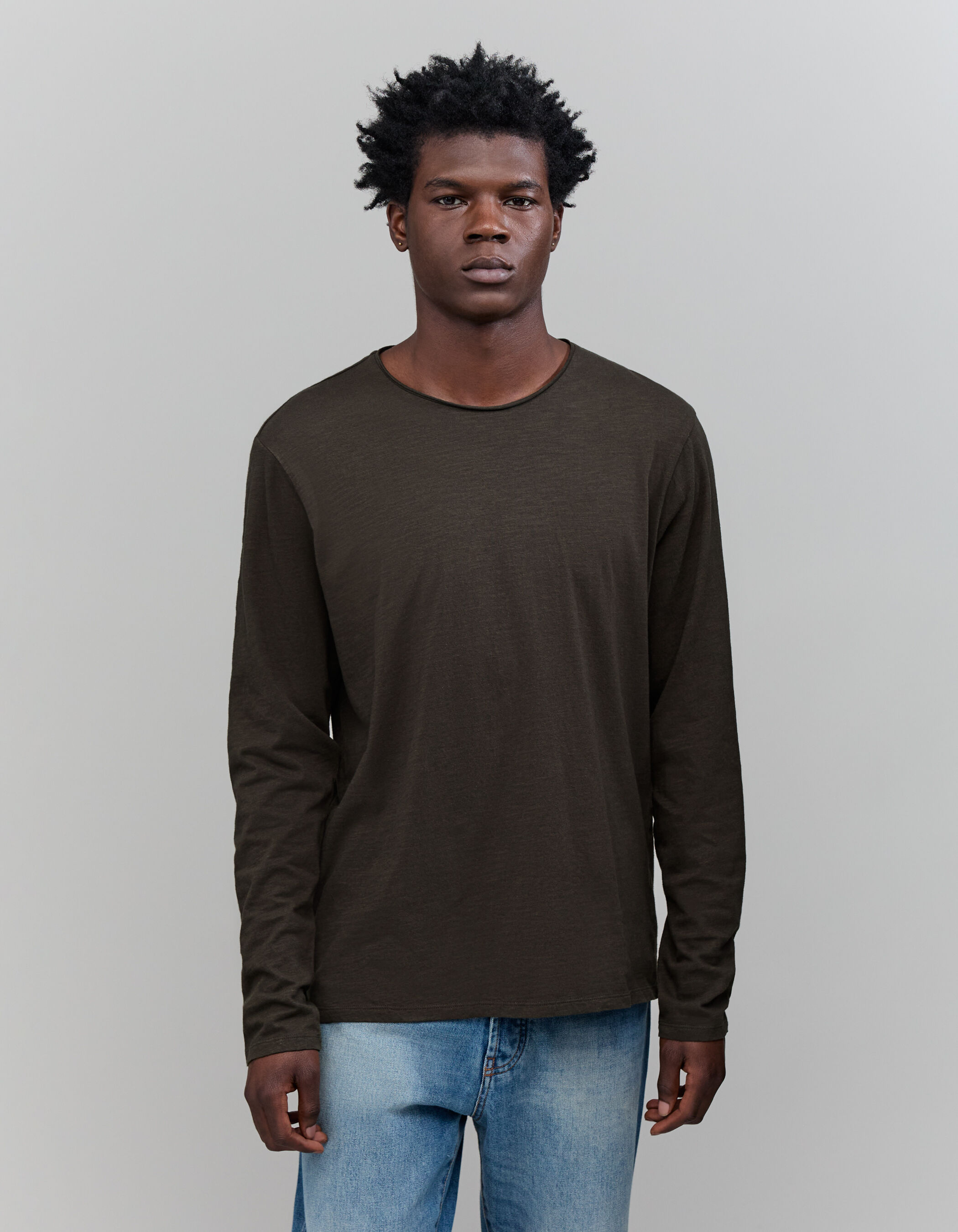 T shirt L Essentiel kaki coton bio manches longues Homme IKKS