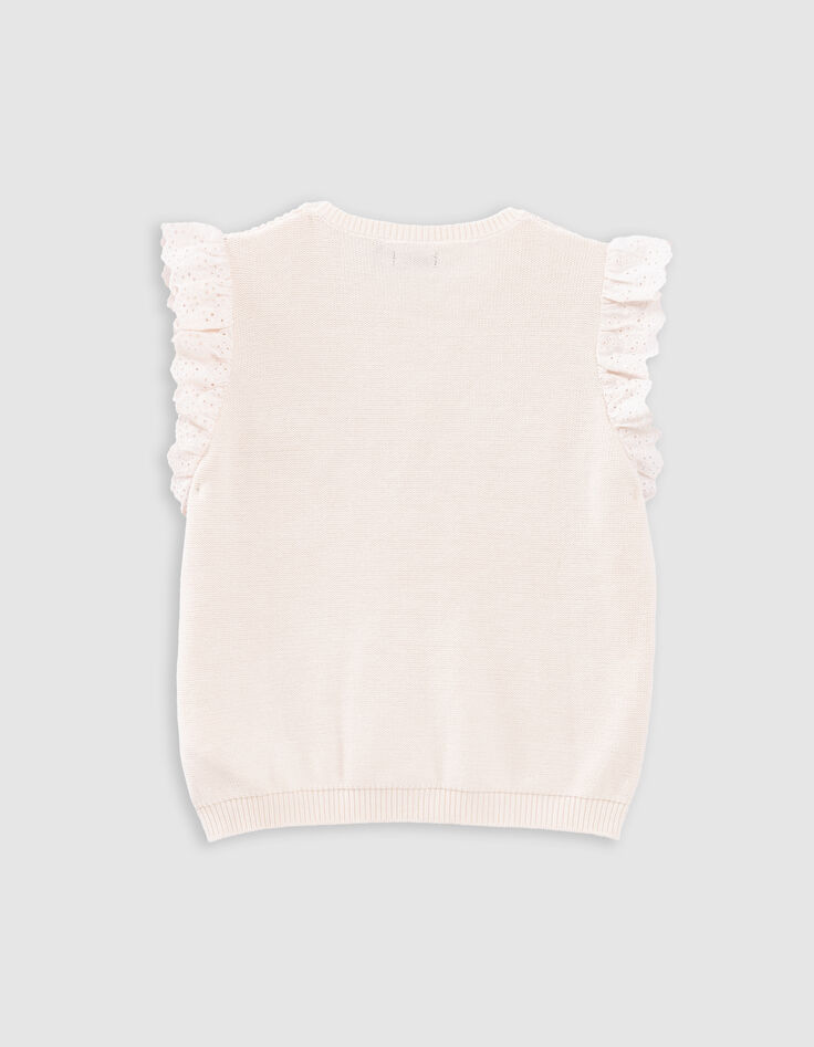 Pull écru tricot dentelle et volants brodés fille-4