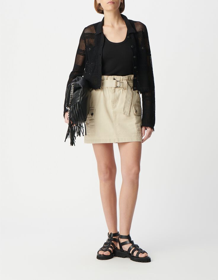 Jupe courte beige esprit battle ceintur&eacute;e Femme-5