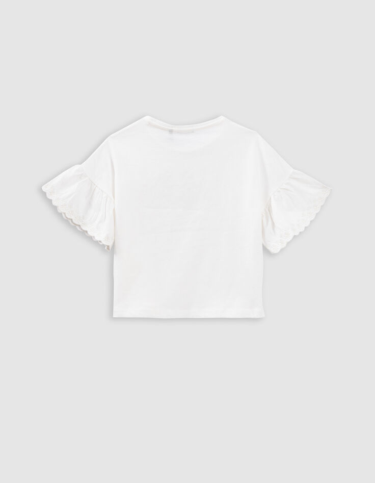 T-shirt écru coton bio brodé IKKS écru fille-4