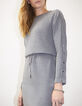 Robe courte en molleton gris boutons épaules femme-1
