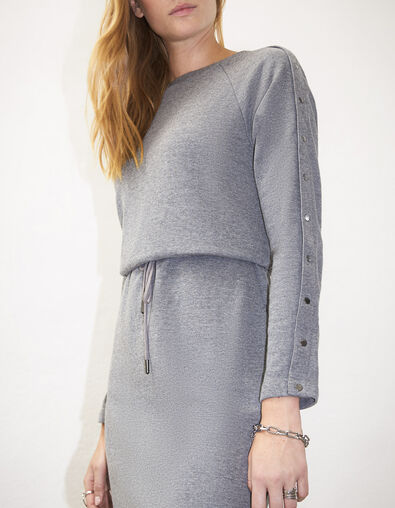 Robe courte en molleton gris boutons épaules femme - IKKS