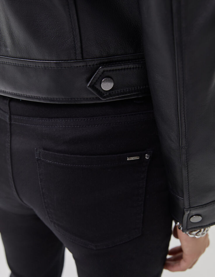 Veste courte en cuir noir avec pattes épaules Femme-4