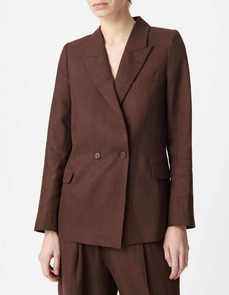 Bruin colbert met pailletten en dubbele rij knopen Dames-2