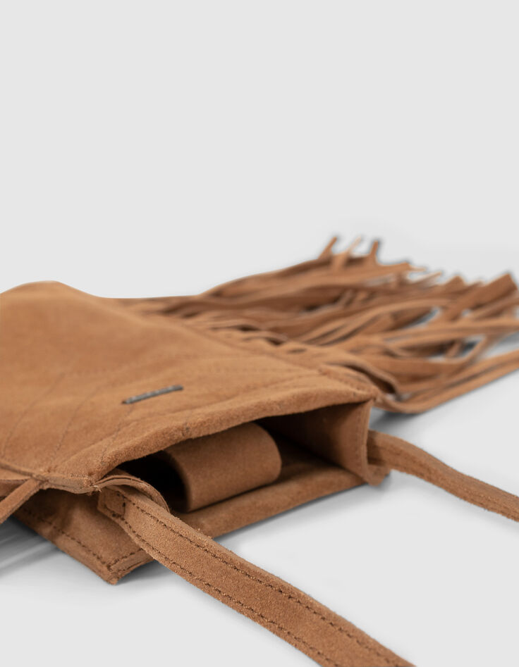 Girls’ camel fringed smartphone bag-5