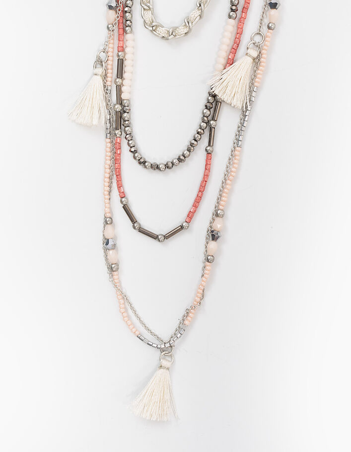 Collar largo múltiple perlas coloridas y pompones mujer - IKKS