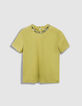 Dames-T-shirt met groene korte mouwen en juwelenkraag-5