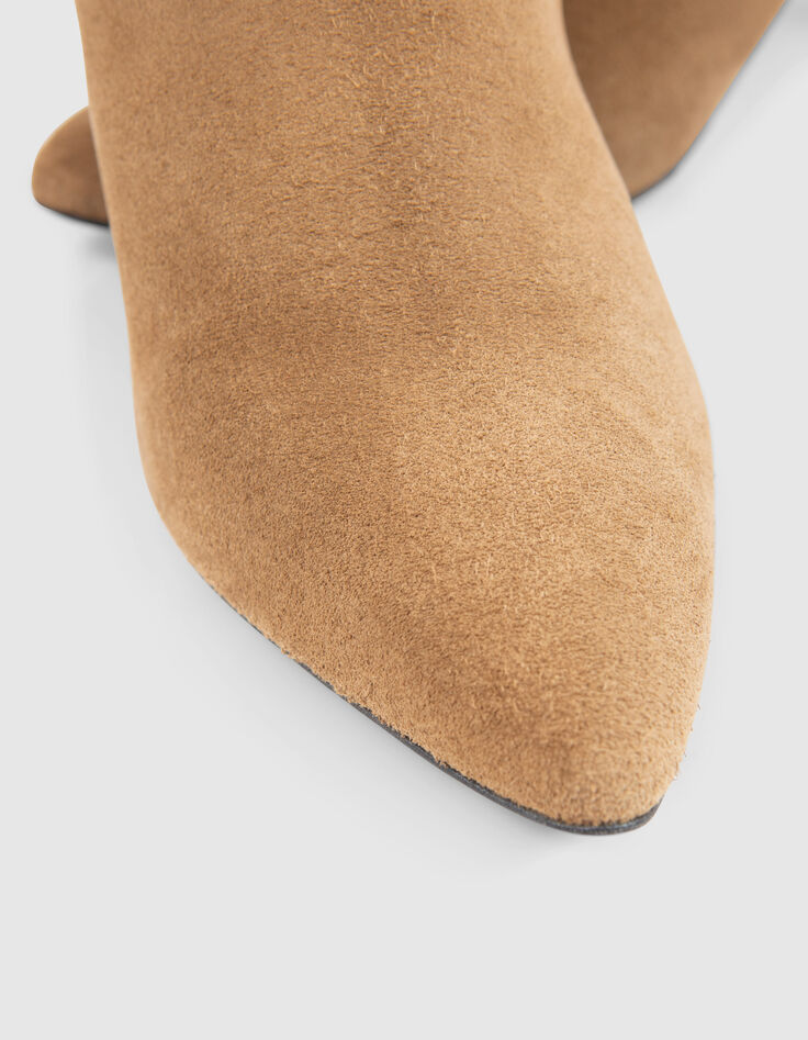 Zandkleurige boots met hak suèdeleer met omslag Dames-4