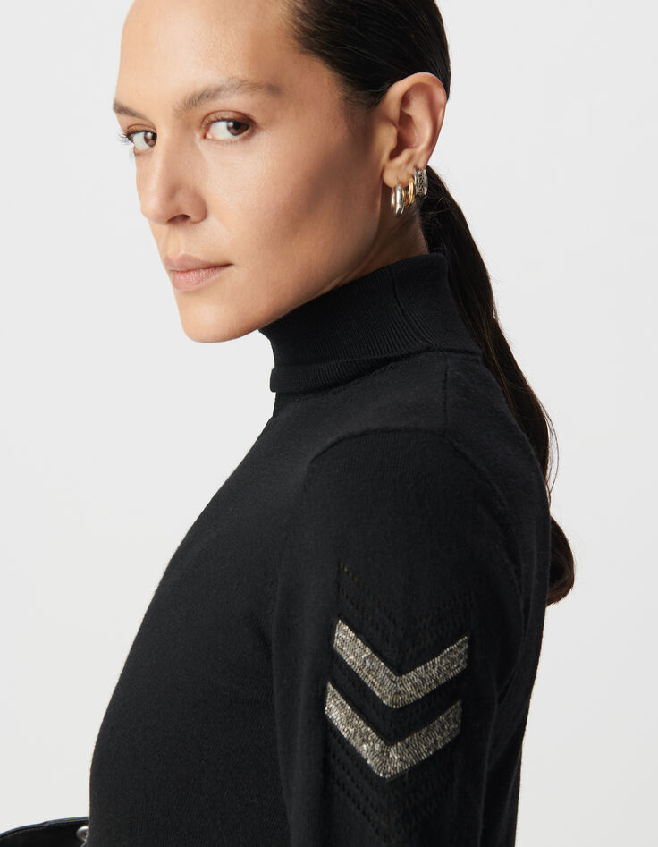 Pull col roulé maille tricot bijoux esprit militaire femme-5