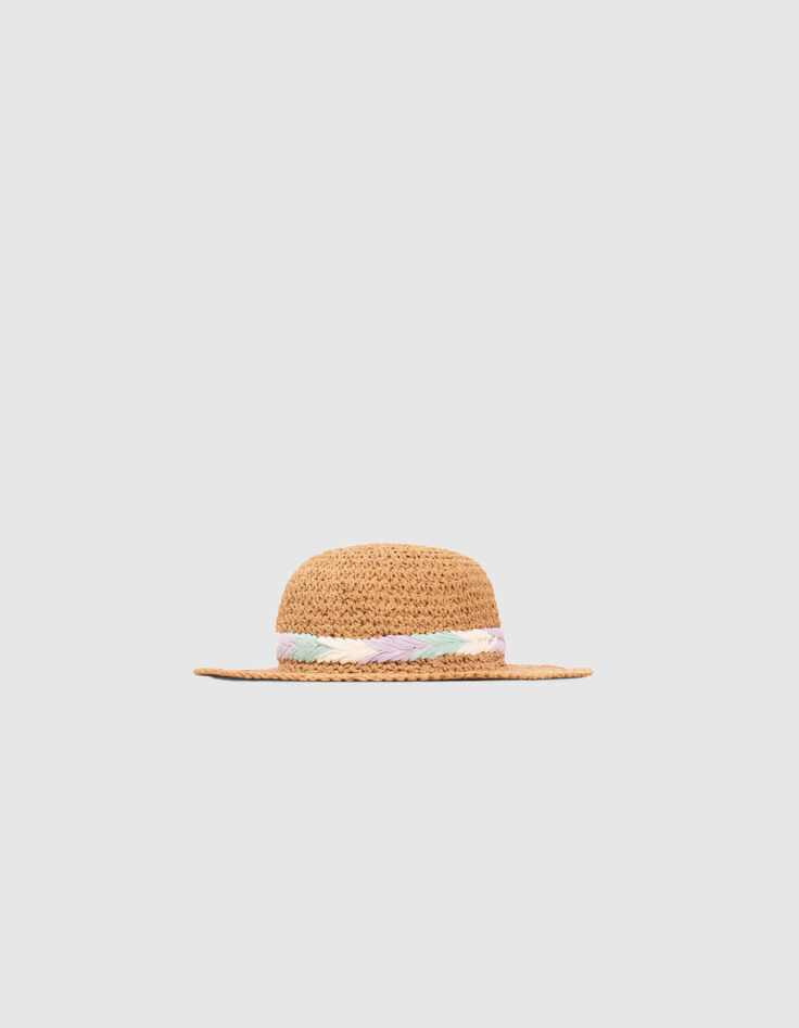 Sombrero beige con trenza pastel niña-1