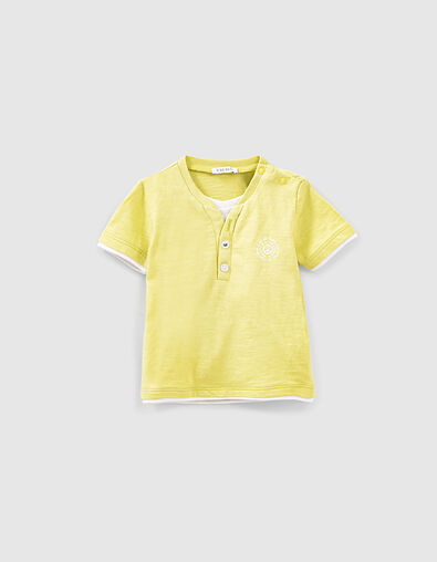 Yuzugelbes T-Shirt in Trompe-l'oeil-Optik für Babyjungen  - IKKS