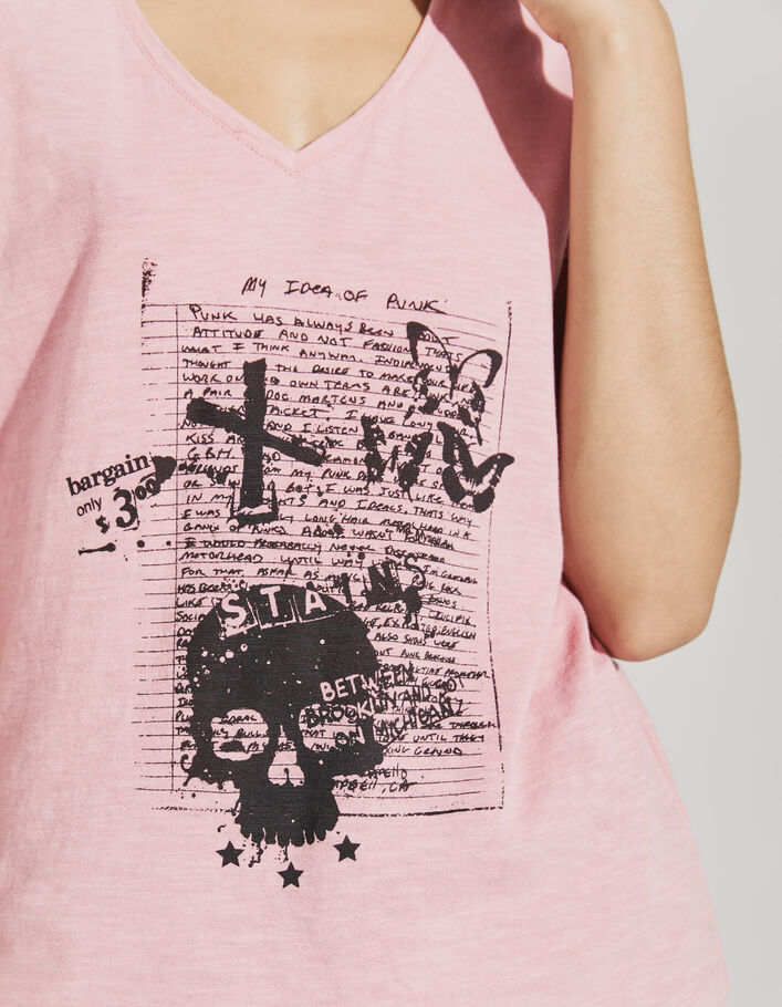 Tee-shirt en coton bio rose visuel tête de mort femme - IKKS
