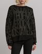 Jersey de mujer en jacquard negro con estampado caqui-2