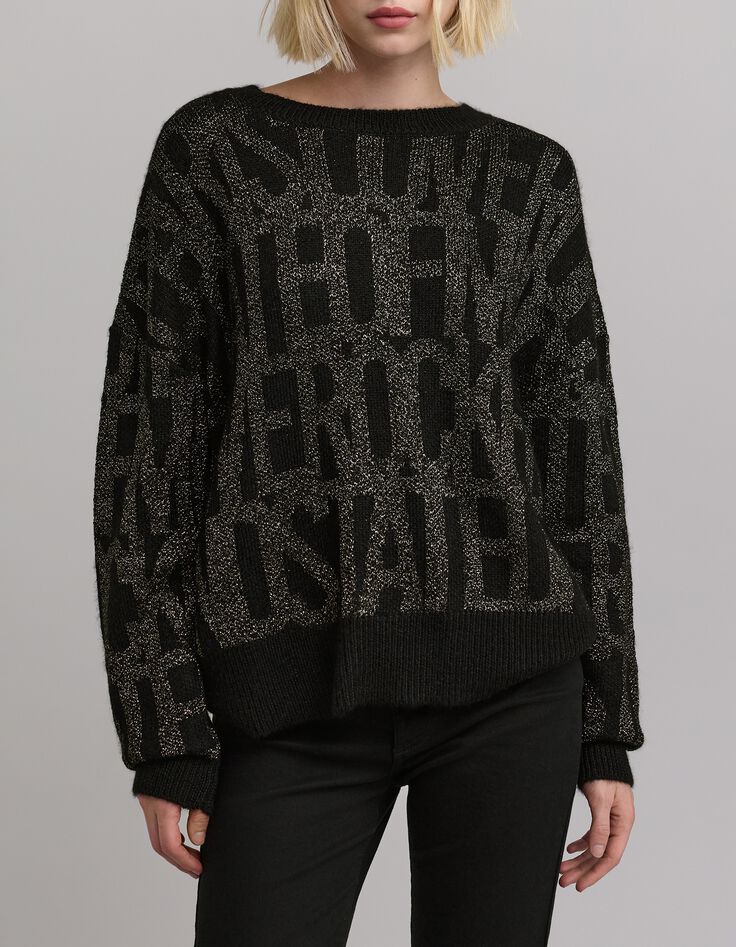 Jersey de mujer en jacquard negro con estampado caqui-2 Jersey de mujer en jacquard negro con estampado caqui-2