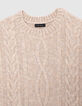 Robe beige chiné tricot torsadé fille-2