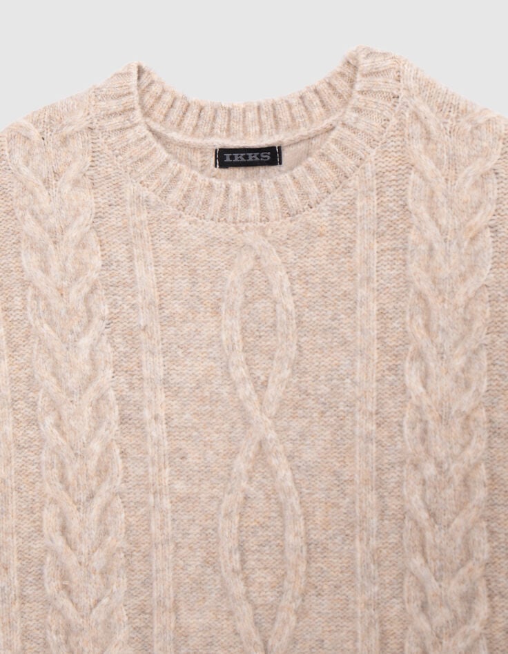 Robe beige chiné tricot torsadé fille-2