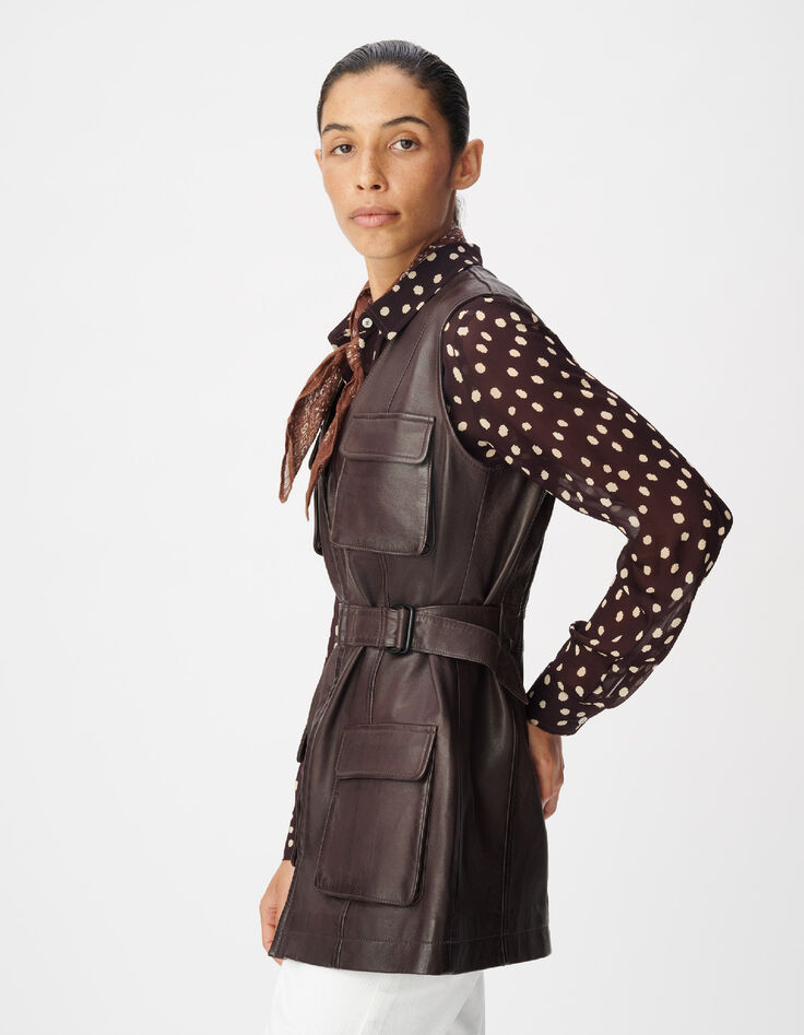 Bruin leren safari-jack met riem voor dames-5