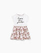 Girls’ off-white mixed fabric dress with palm print skirt-1
