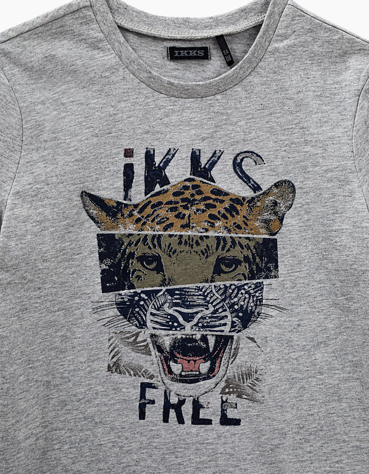 Tee-shirt gris chiné moyen visuel léopard garçon -2